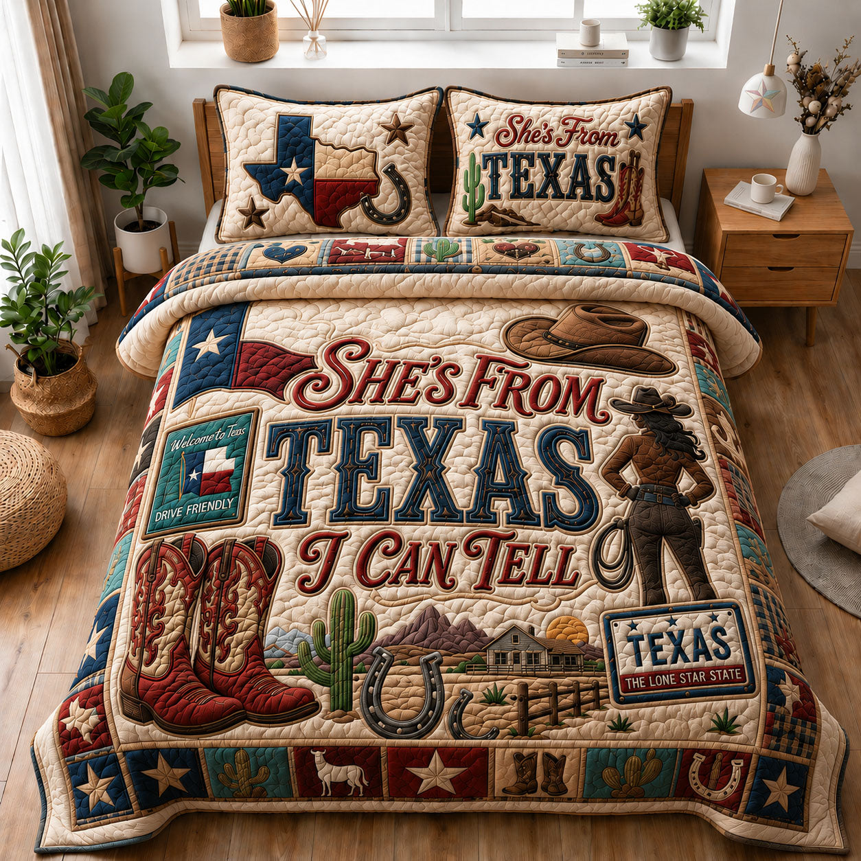She’s From Texas Western Cowgirl 3-Piece Quilted Bedding Set GFTOHNL1202