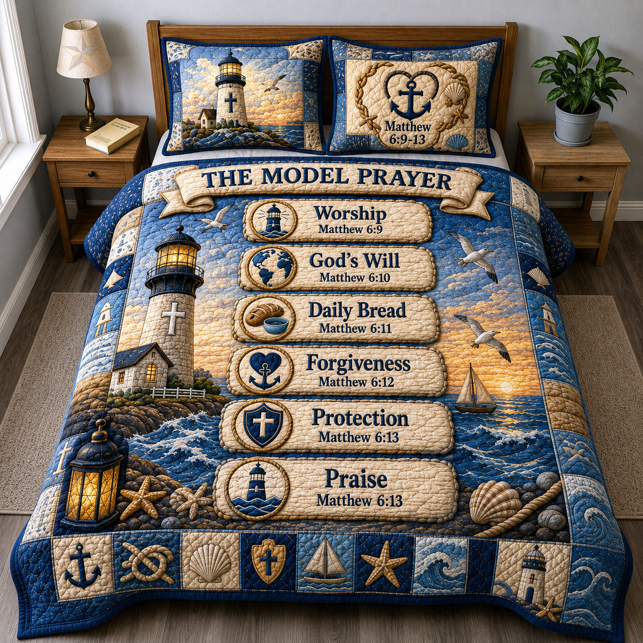 Model Prayer Lighthouse 3-Piece Quilted Bedding Set GFTOHNL1265