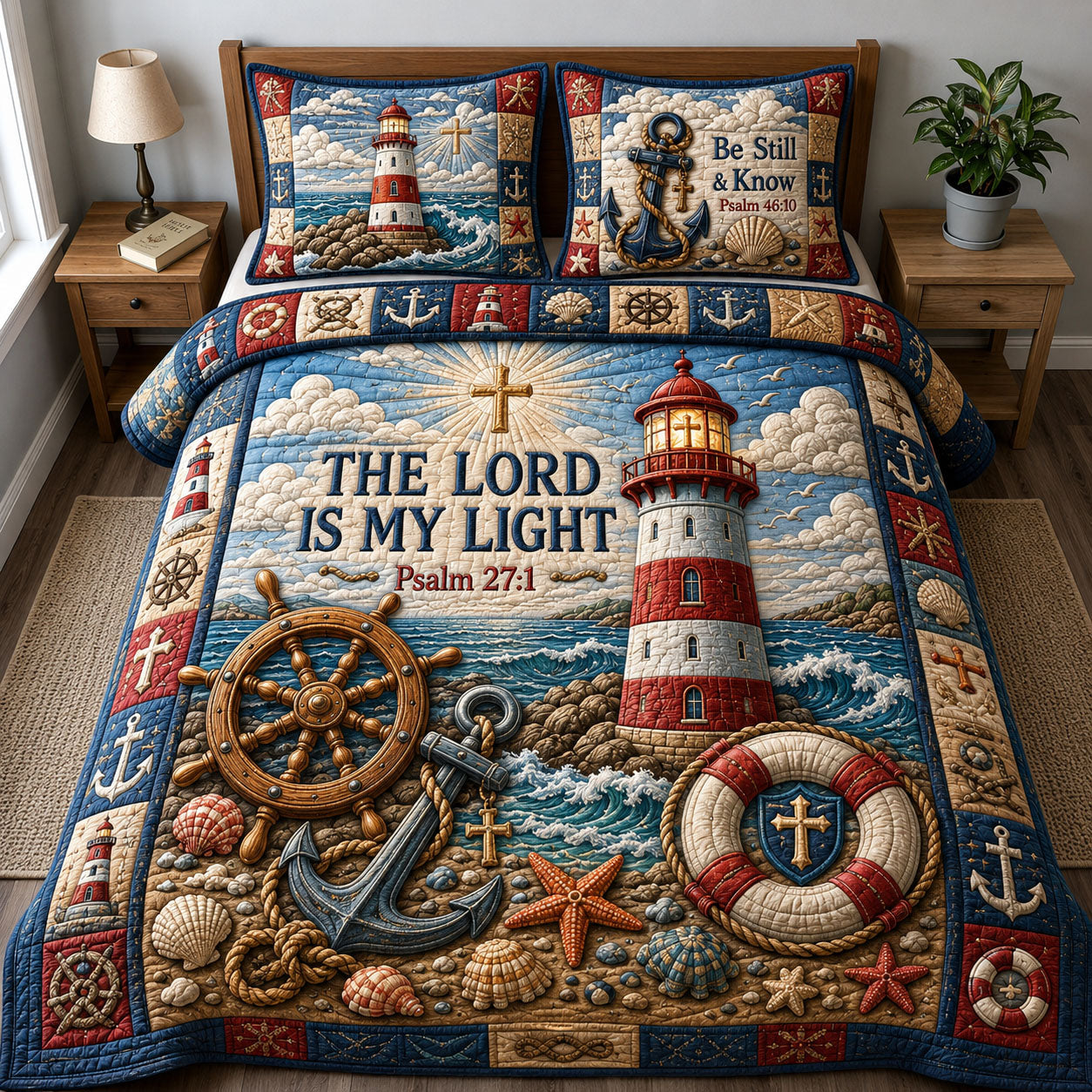 Psalm Harbor Light 3-Piece Quilted Bedding Set GFTOHNL1271