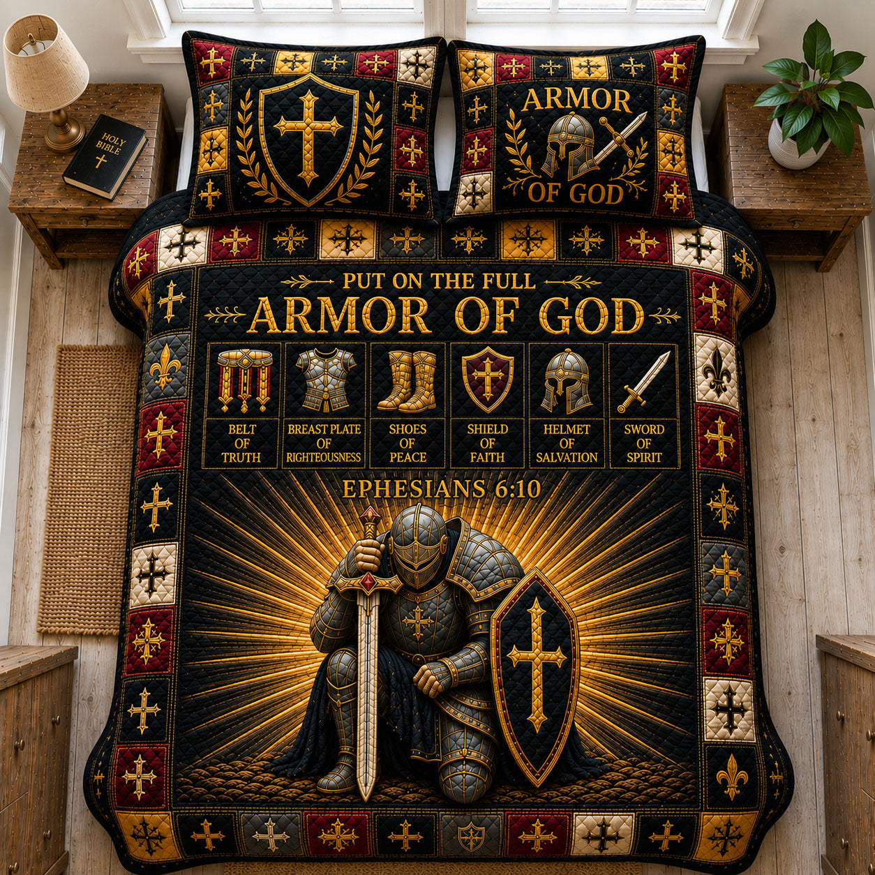 Put On Full Armor Of God 3-Piece Quilted Bedding Set GFTOHNL1272
