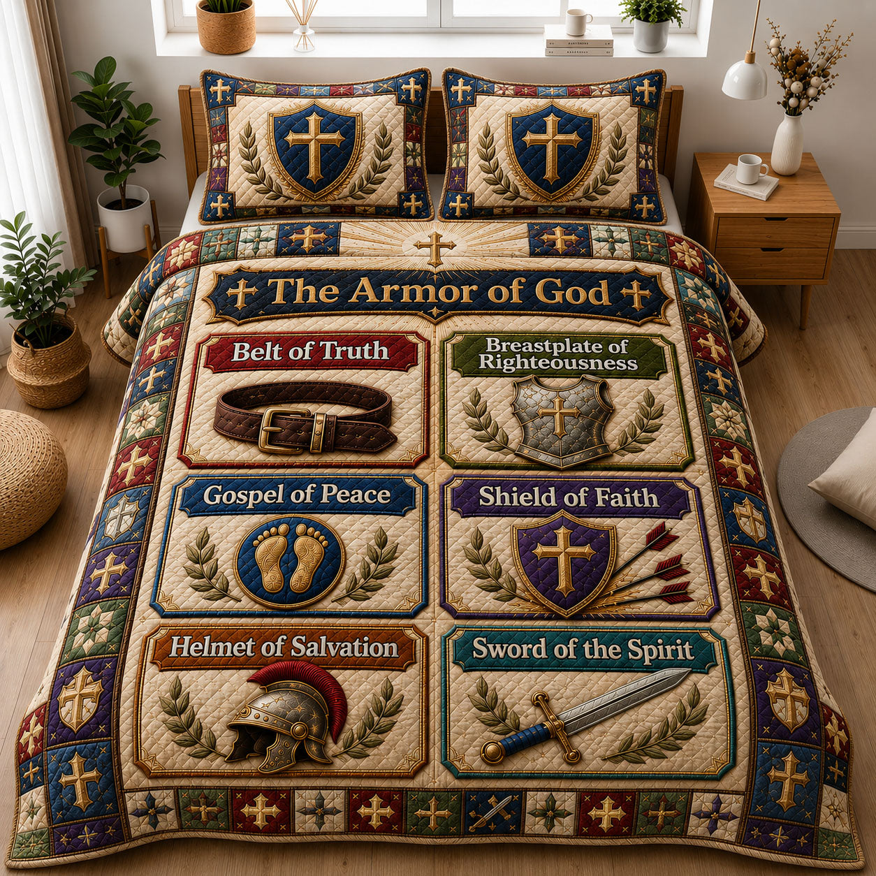 Put On Full Armor Of God 3-Piece Quilted Bedding Set GFTOHNL1273
