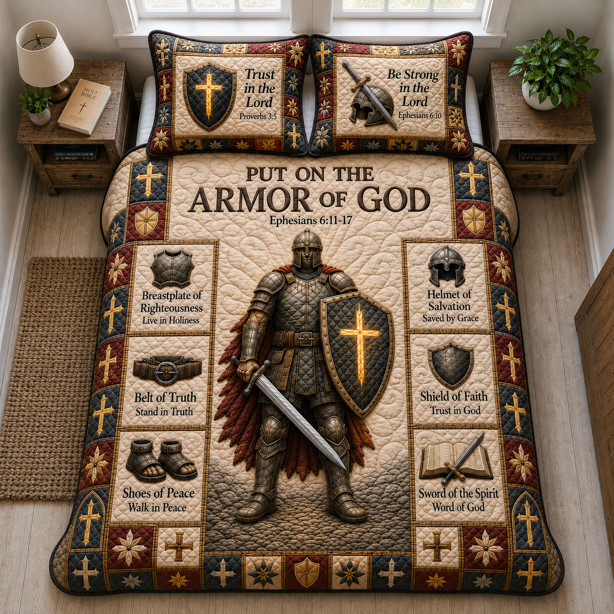 Put On Full Armor Of God 3-Piece Quilted Bedding Set GFTOHNL1275
