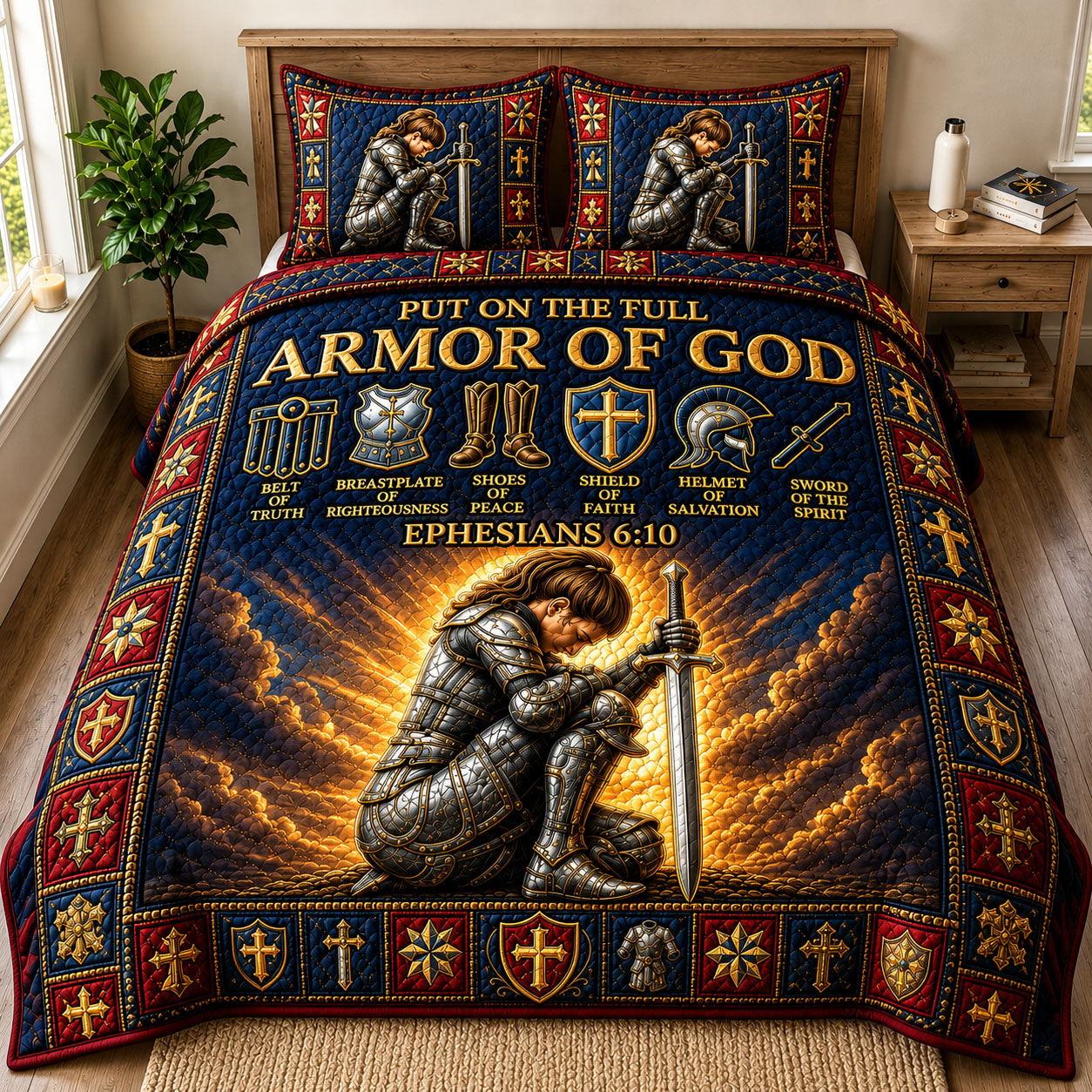 Put On Full Armor Of God 3-Piece Quilted Bedding Set GFTOHNL1277