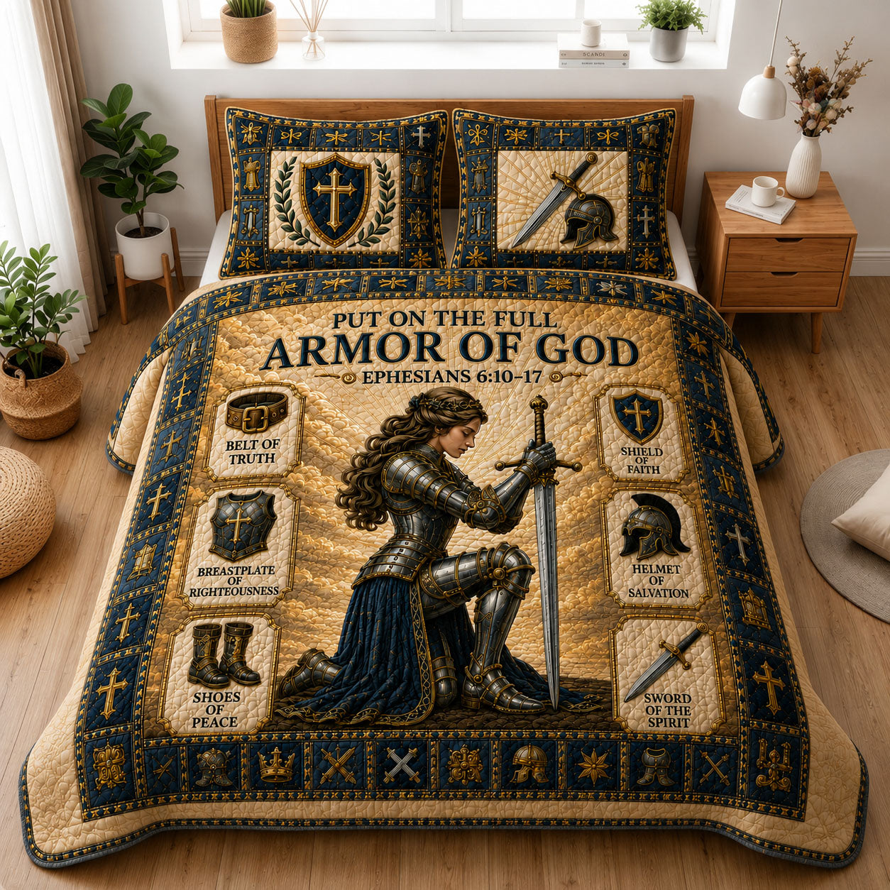 Put On Full Armor Of God 3-Piece Quilted Bedding Set GFTOHNL1278