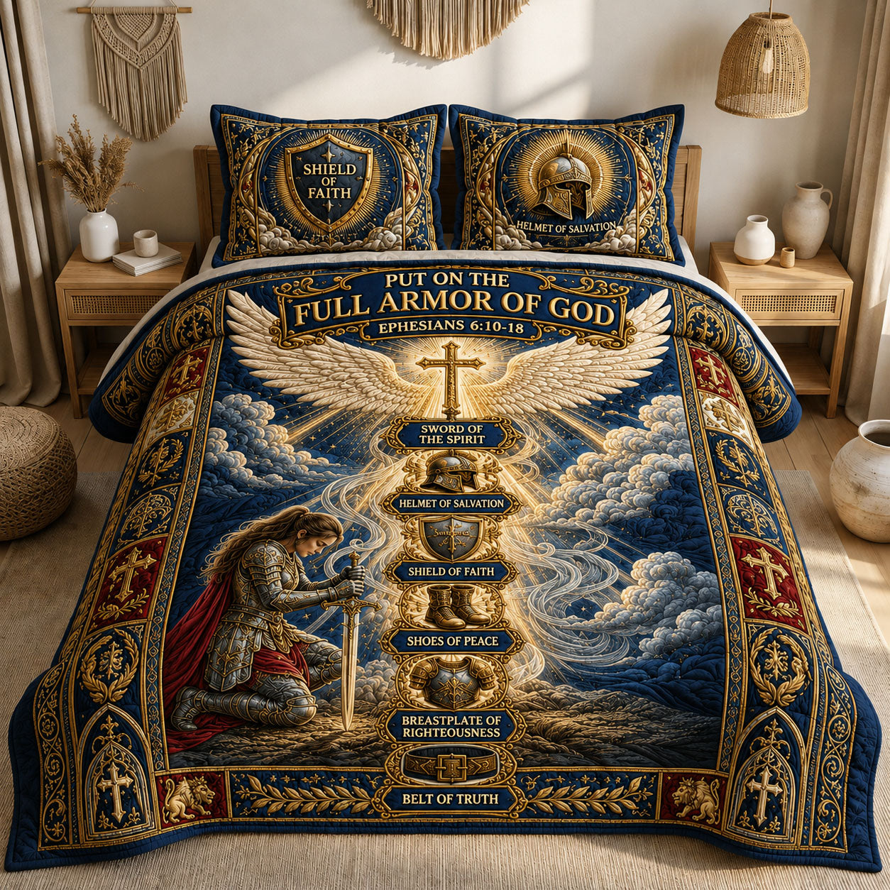 Heavenly Ascension Armor Of God 3-Piece Quilted Bedding Set GFTOHNL1296