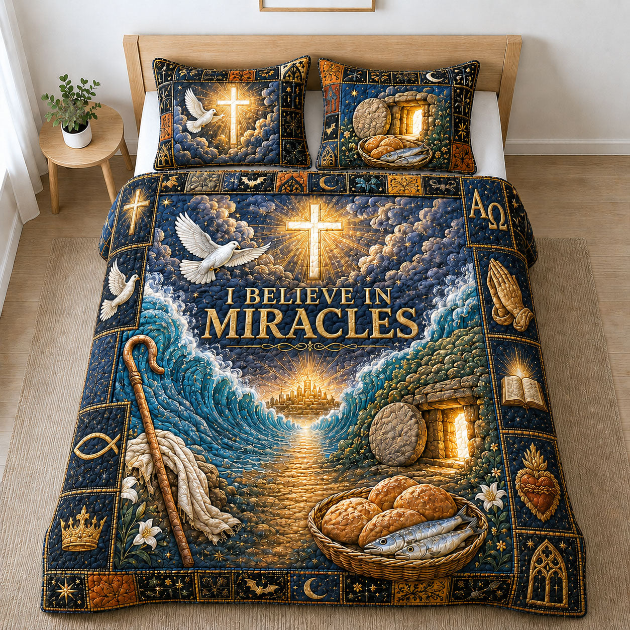 I Believe in Miracles Christian 3-Piece Quilted Bedding Set GFTOHNL1322