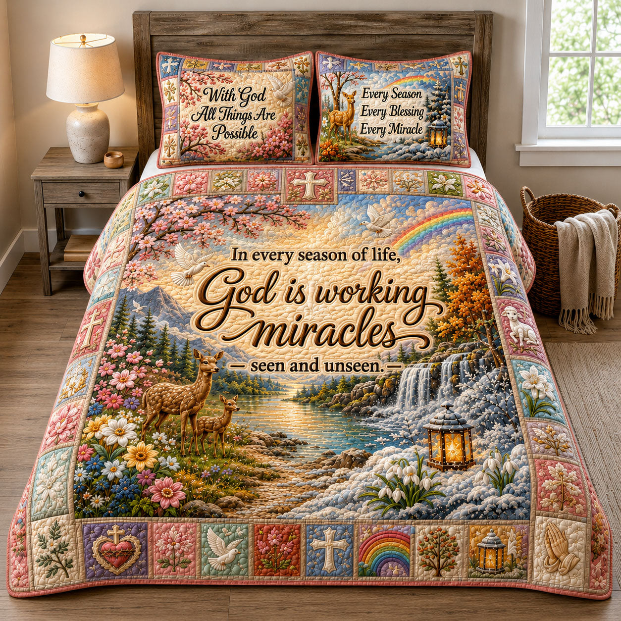God Is Working Miracles 3-Piece Quilted Bedding Set GFTOHNL1323