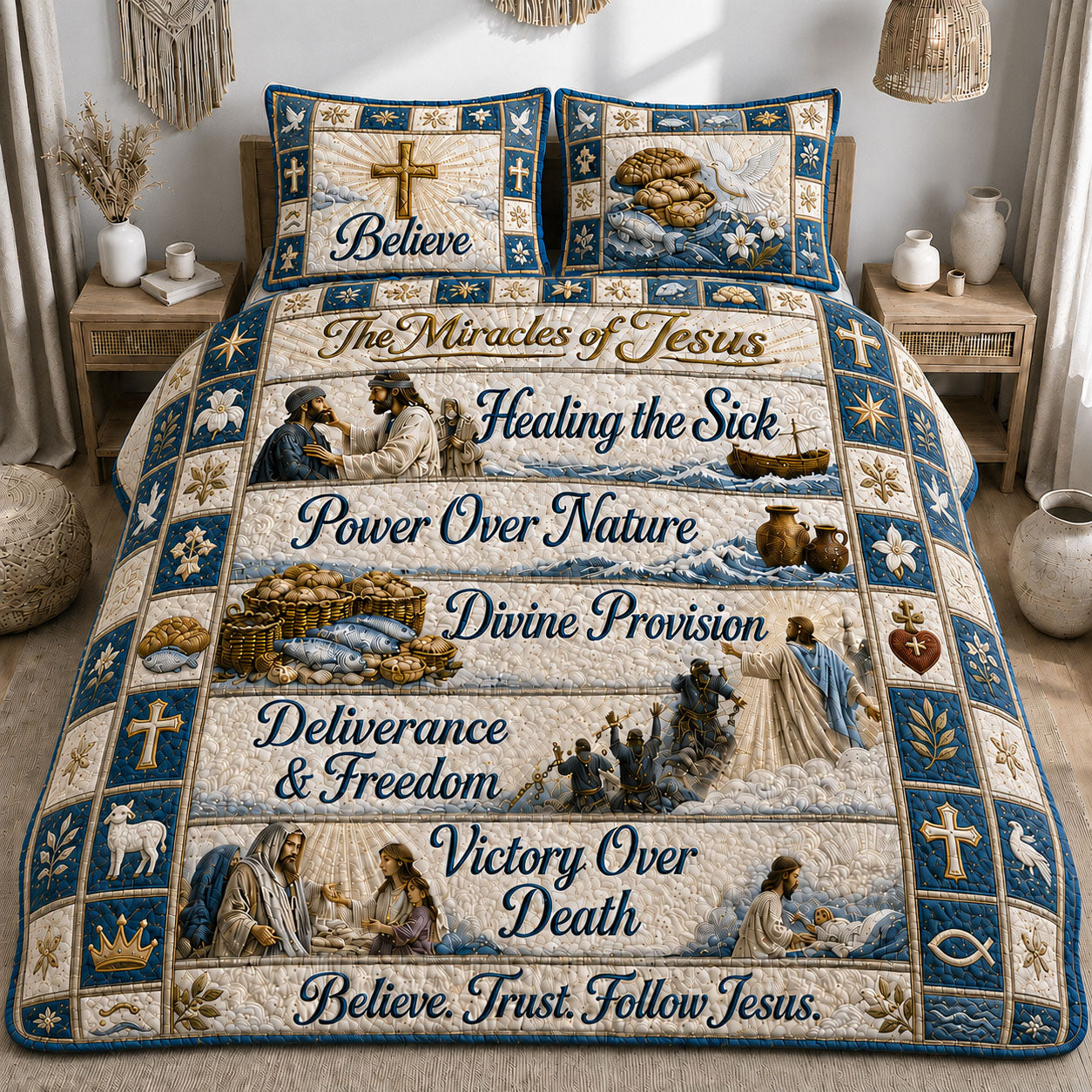 The Miracles of Jesus 3-Piece Quilted Bedding Set GFTOHNL1326