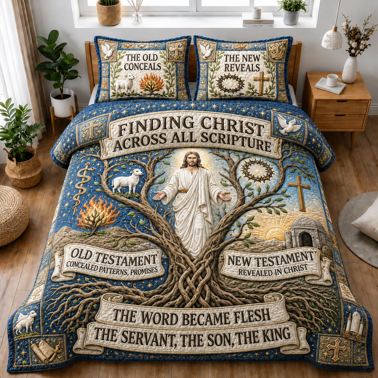 Finding Christ Across All Scripture Christian 3-Piece Quilted Bedding Set GFTOHNL1328