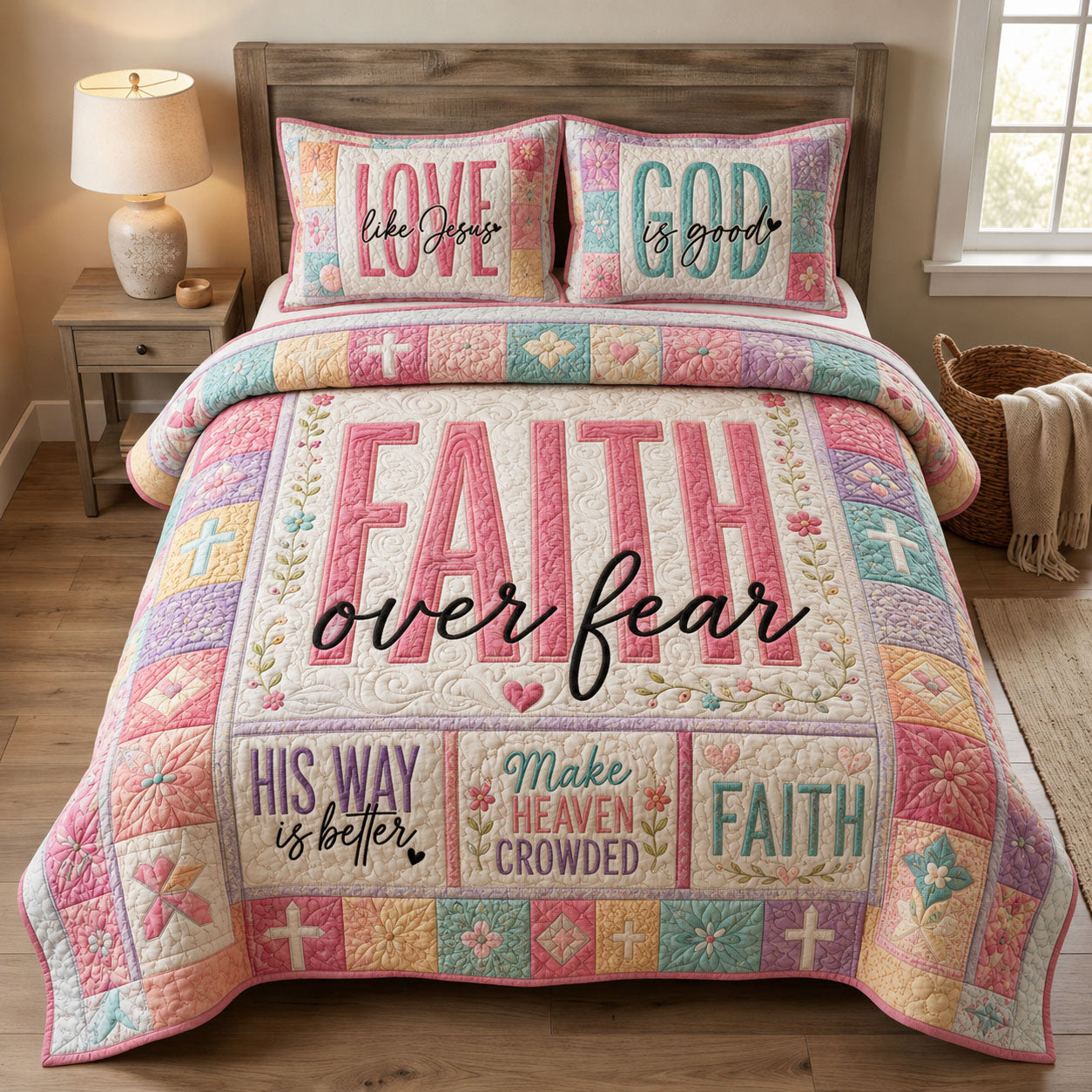 Faith Over Fear Christian 3-Piece Quilted Bedding Set GFTOHNL1329