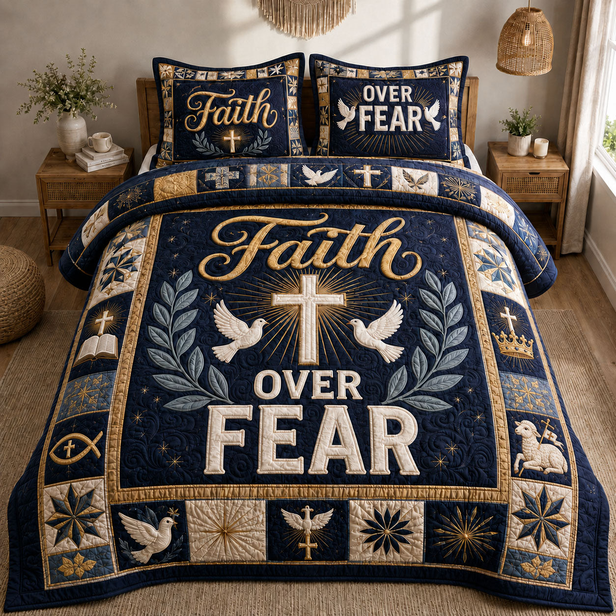 Faith Over Fear 3-Piece Quilted Bedding Set GFTOHNL1331