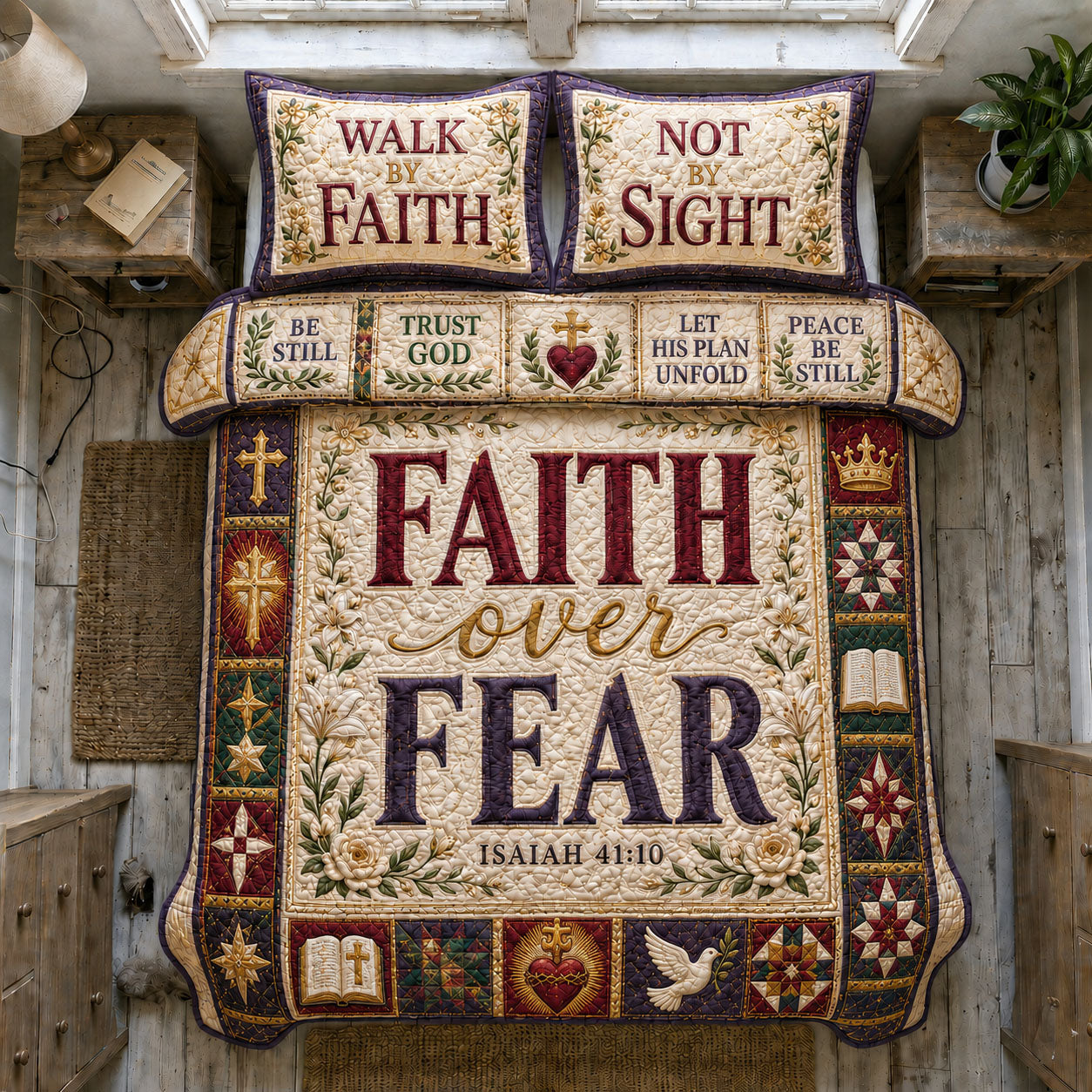 Walk by Faith Not by Sight 3-Piece Quilted Bedding Set GFTOHNL1333