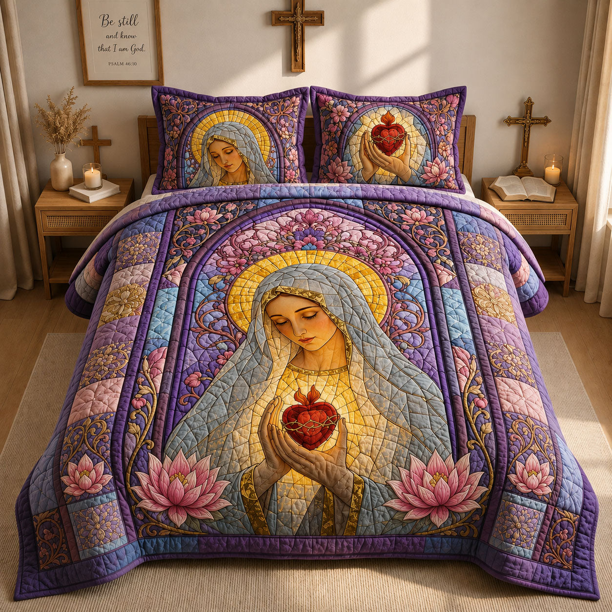 Sacred Heart Mary 3-Piece Quilted Bedding Set GFTOHNL1365