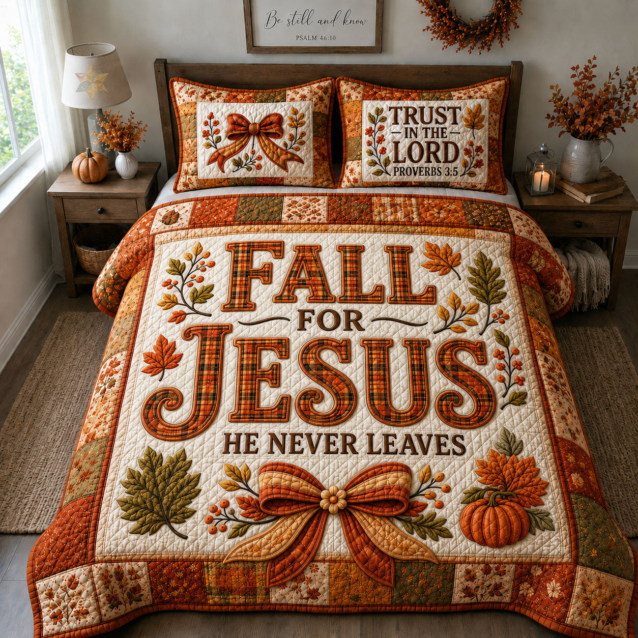 Fall For Jesus He Never Leaves 3-Piece Quilted Bedding Set GFTOHNL1440