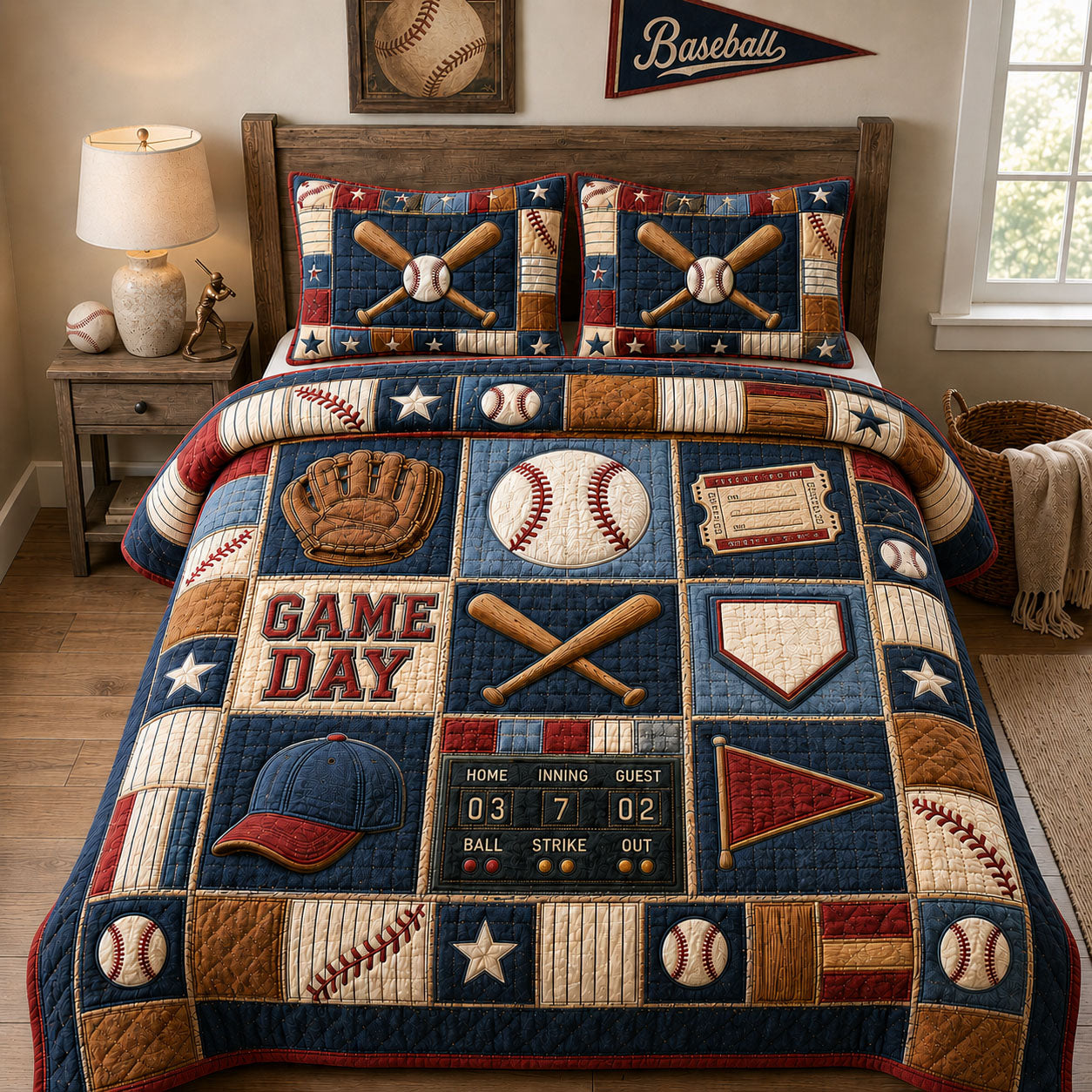 Baseball Game Day Legacy 3-Piece Quilted Bedding Set GFTOHNL1507