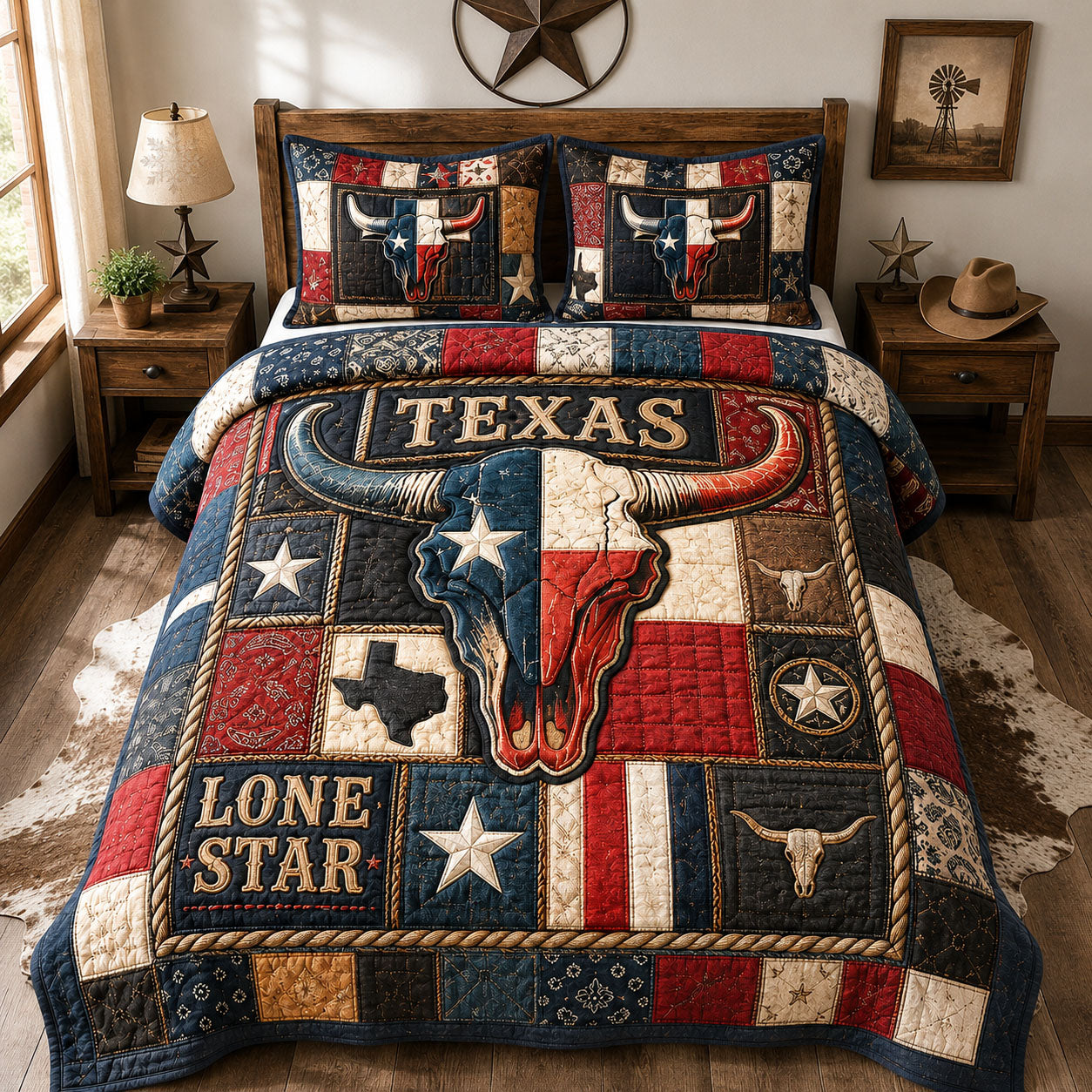 Lone Star Longhorn 3-Piece Quilted Bedding Set GFTOHNL1514
