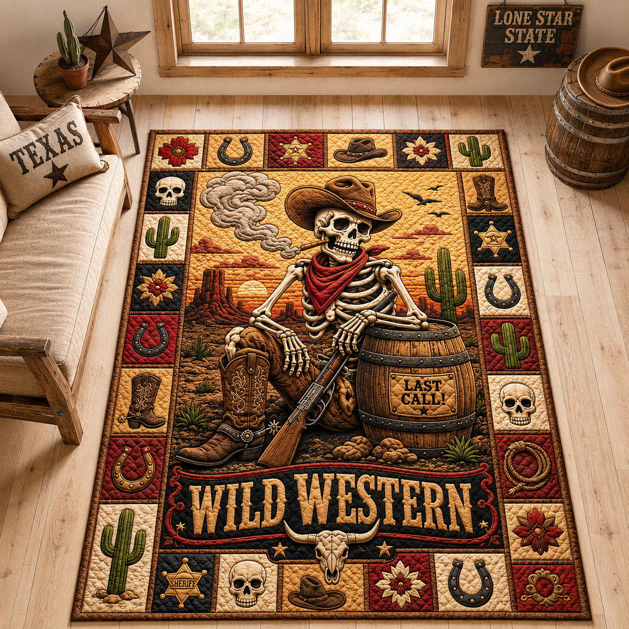Last Call Skeleton Cowboy Area Rug GFTOHNL1553