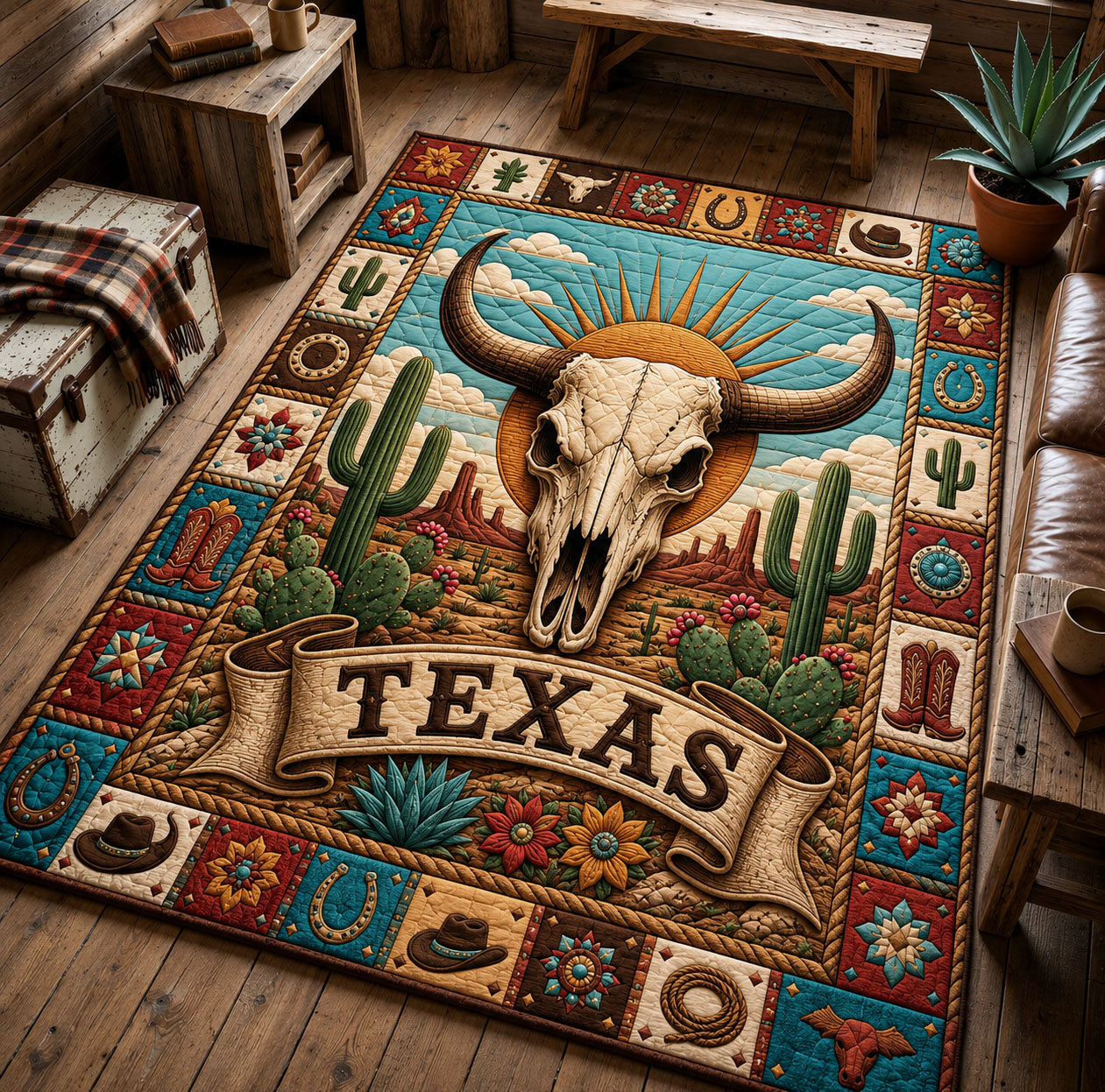 Texas Longhorn Desert Area Rug GFTOHNL1554