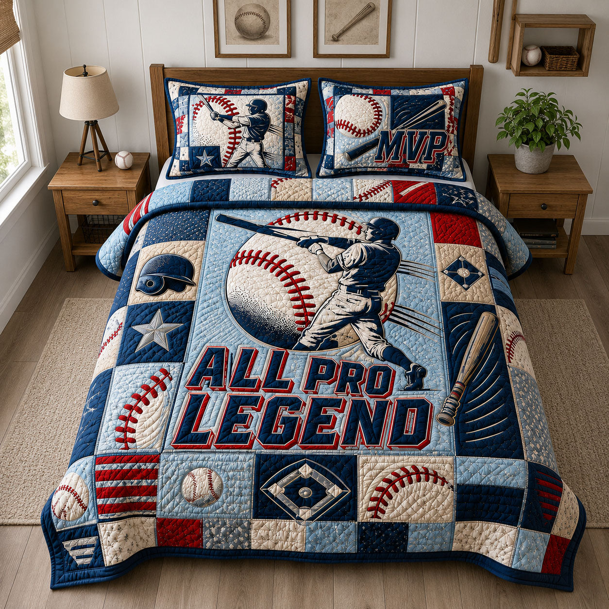 All Pro Legend Baseball 3-Piece Quilted Bedding Set GFTOHNL1559