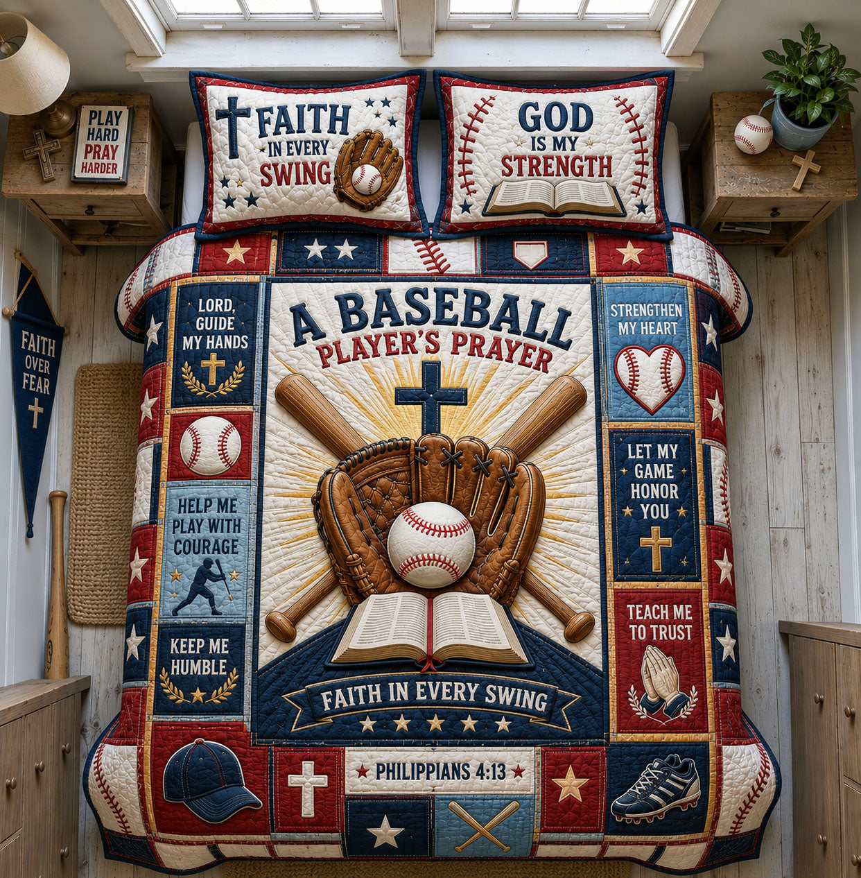 A Baseball Players Prayer Christian 3-Piece Quilted Bedding Set GFTOHNL1645