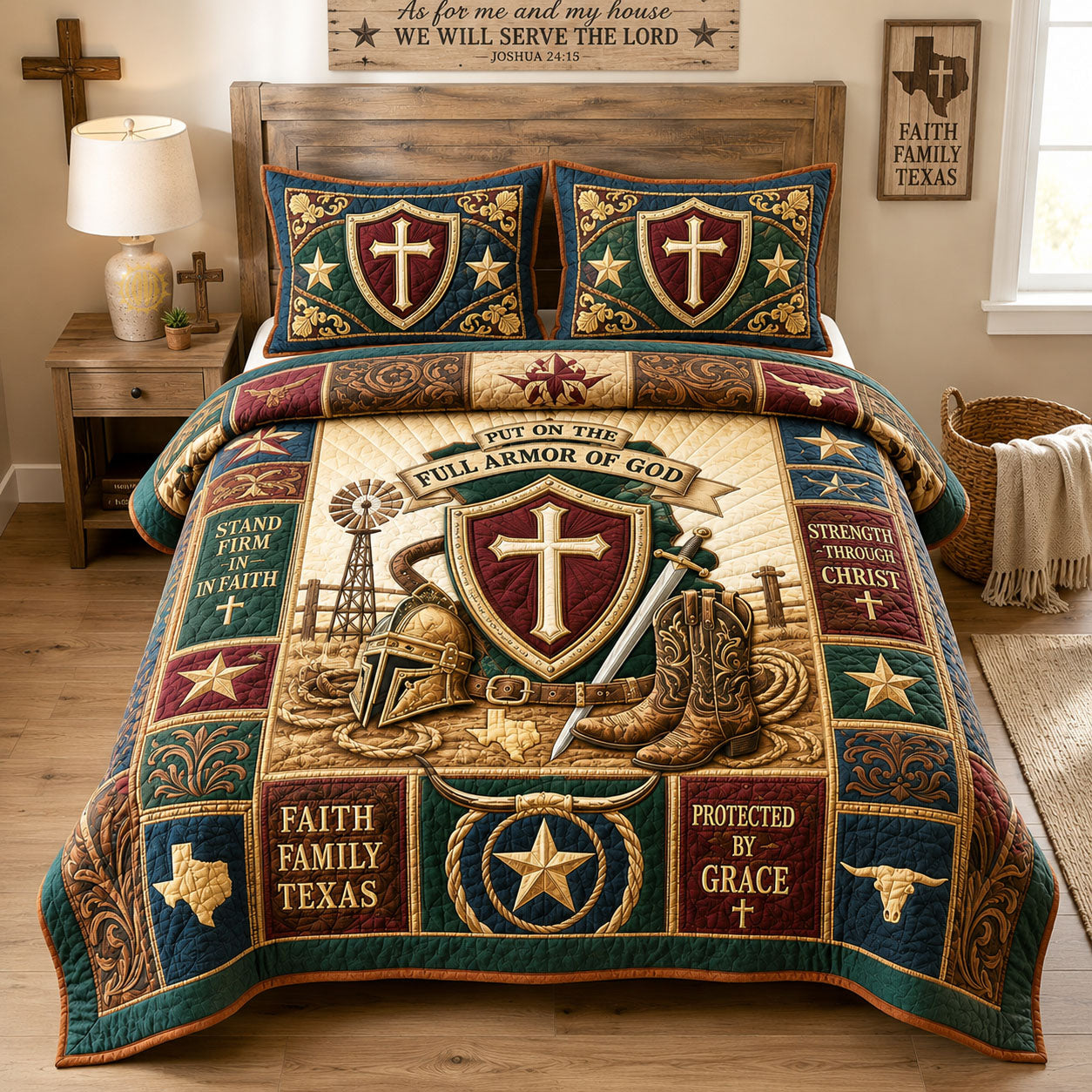 Full Armor Of God Texas Christian 3-Piece Quilted Bedding Set GFTOHNL1652