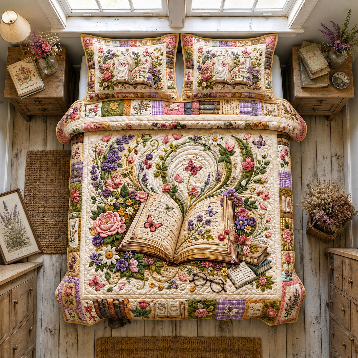 Blooming Storybook 3-Piece Quilted Bedding Set GFTOHNL1681