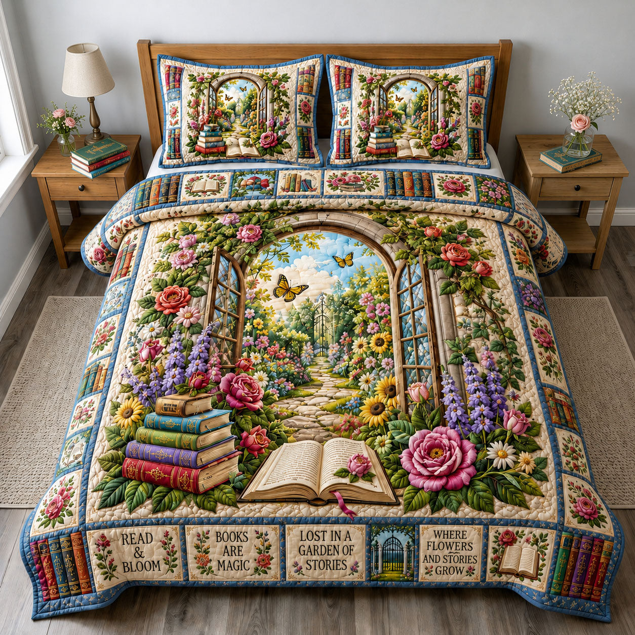 Secret Garden Library 3-Piece Quilted Bedding Set GFTOHNL1682