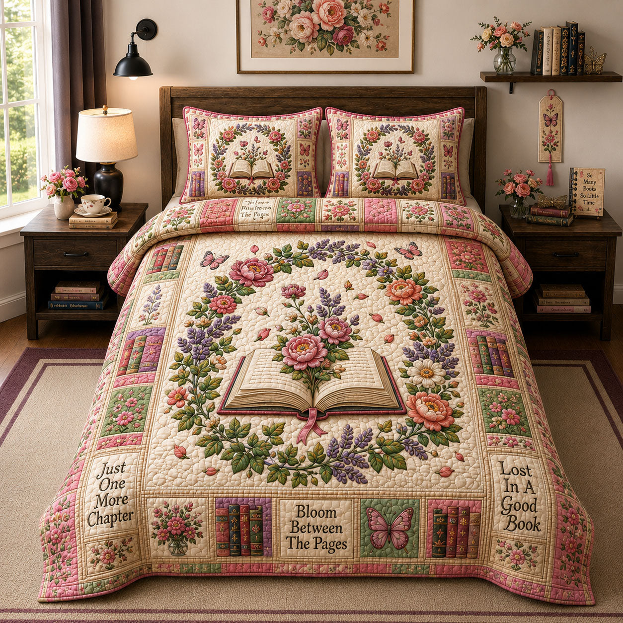 Bloom Between The Pages 3-Piece Quilted Bedding Set GFTOHNL1684