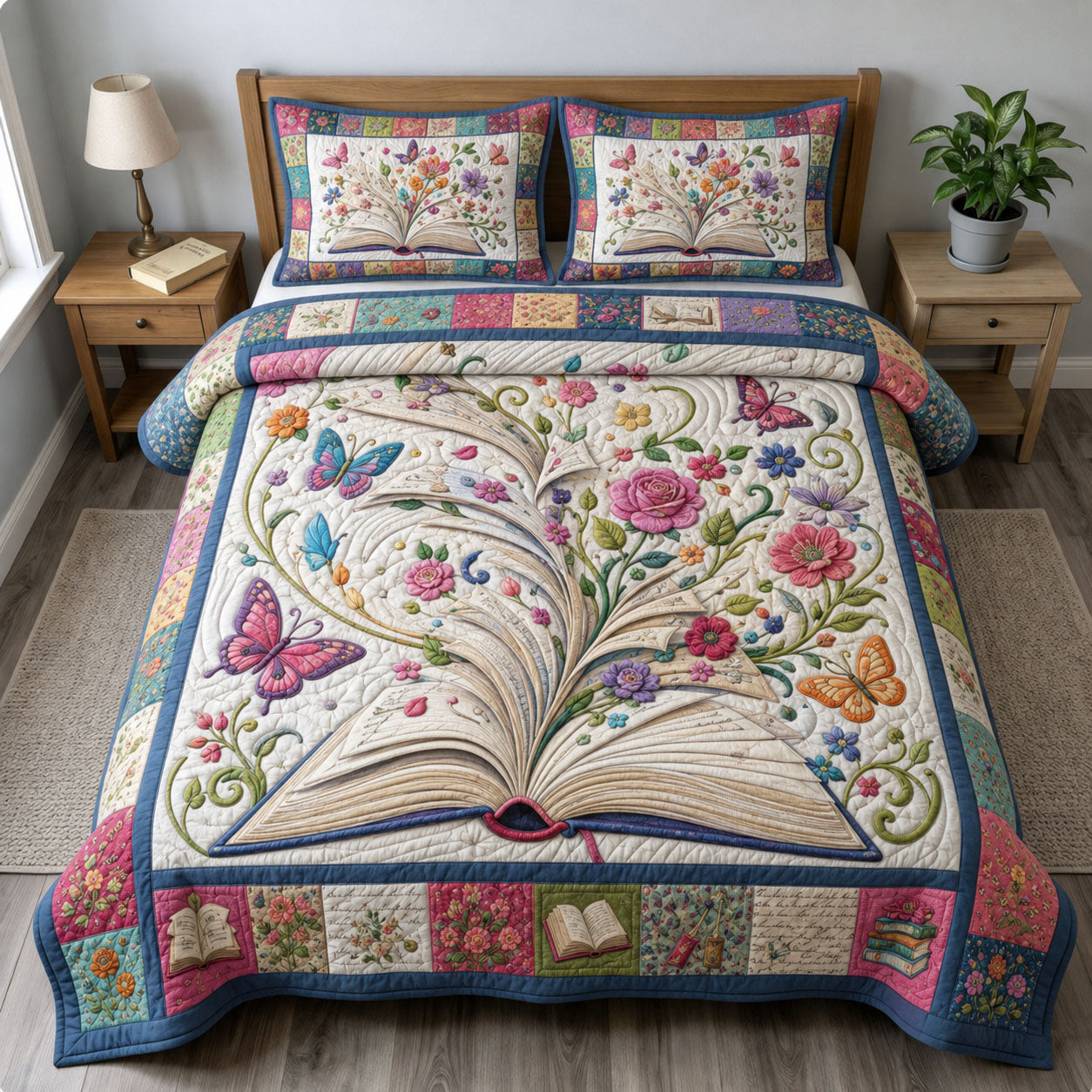 Butterfly Storybook 3-Piece Quilted Bedding Set GFTOHNL1685