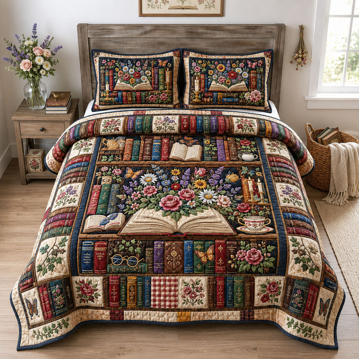 Vintage Library Garden 3-Piece Quilted Bedding Set GFTOHNL1686