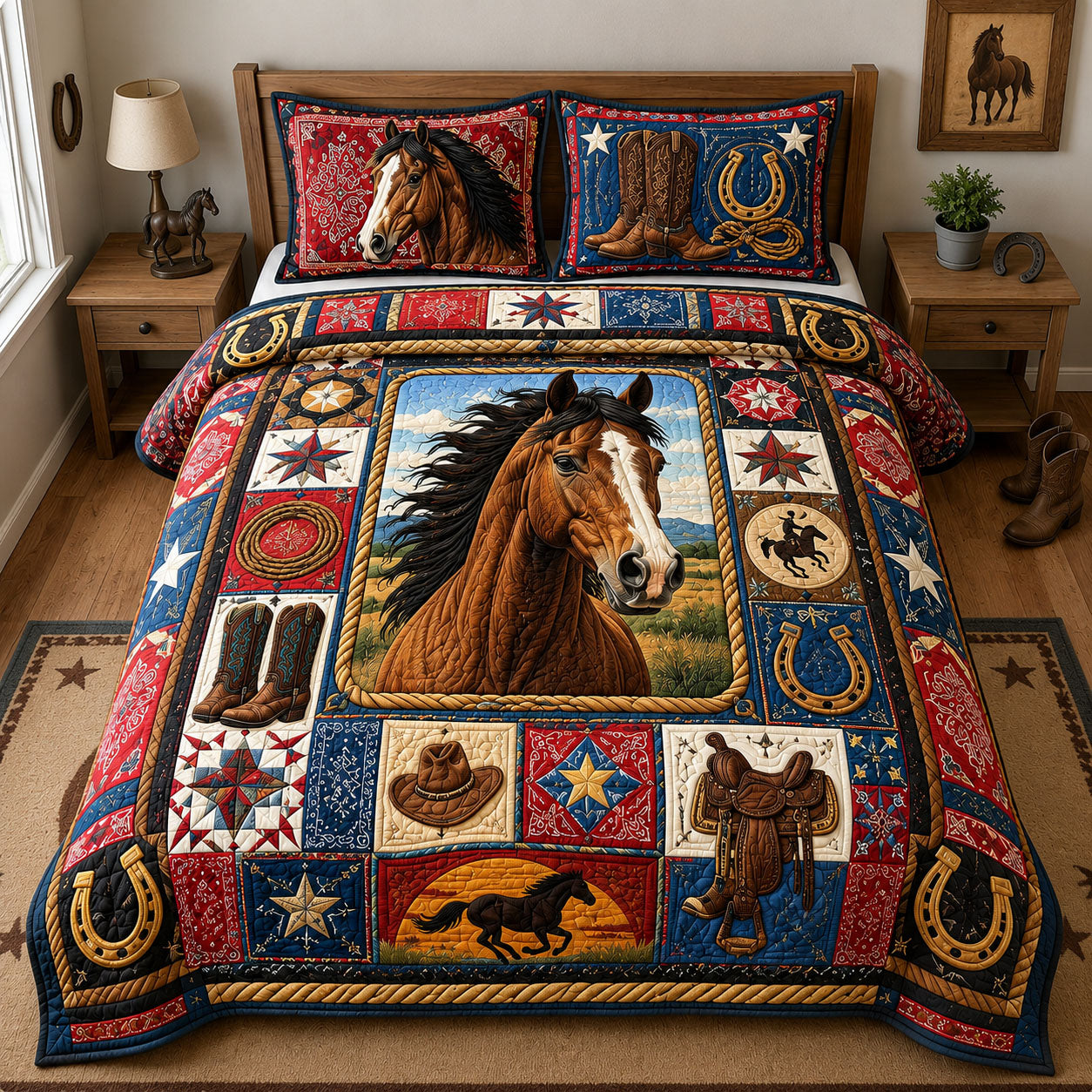 Western Bandana Stallion 3-Piece Quilted Bedding Set GFTOHNL1720