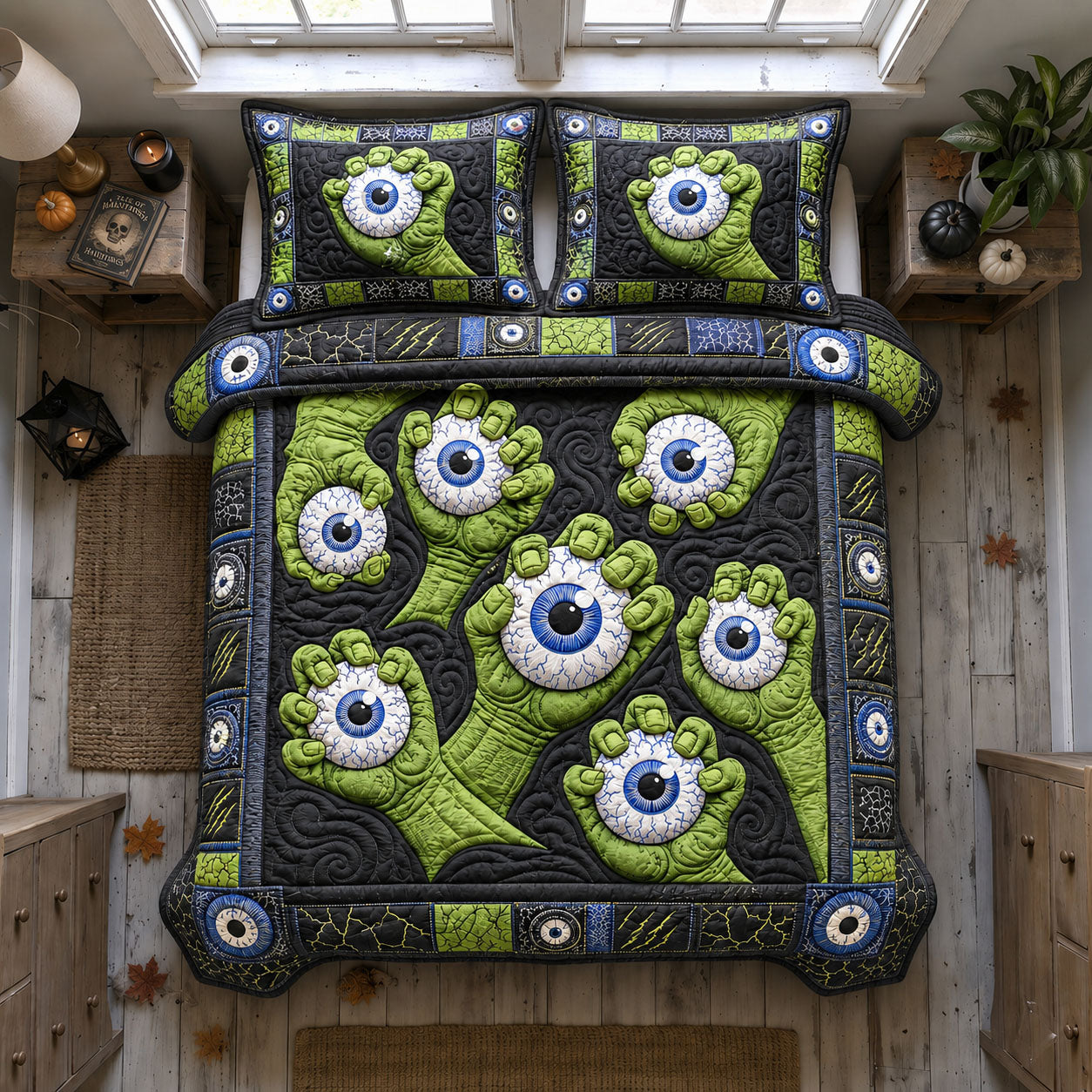 Monster Eyeball Grasp 3-Piece Quilted Bedding Set GFTOHNL1724