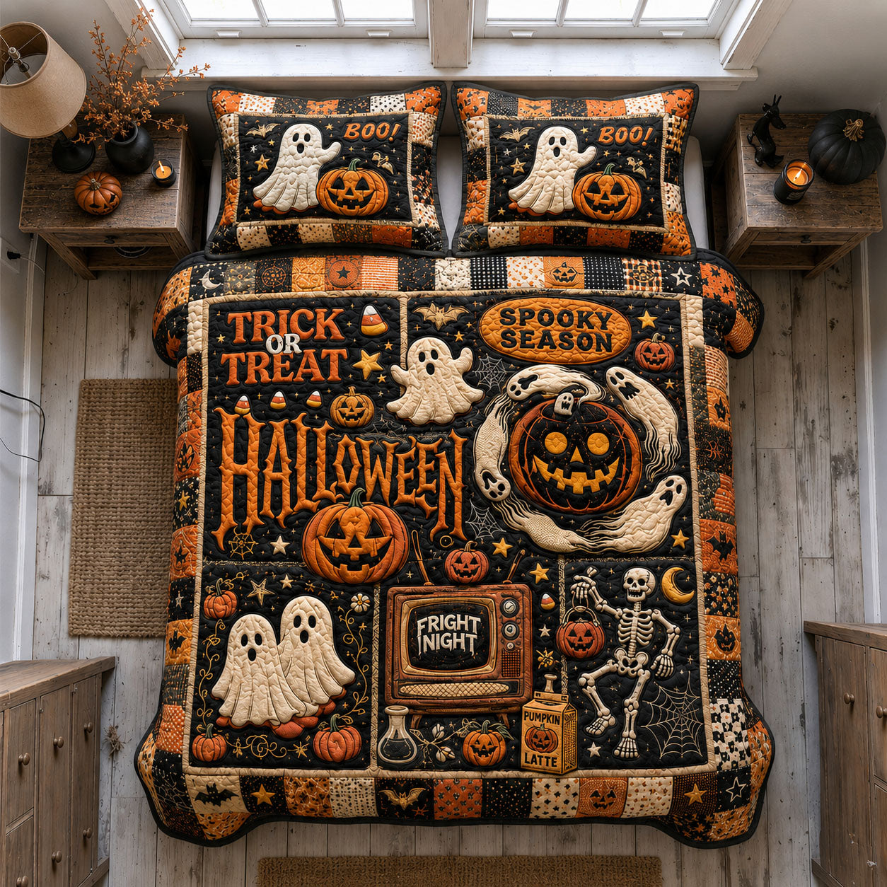Spooky Season Fright Night 3-Piece Quilted Bedding Set GFTOHNL1725