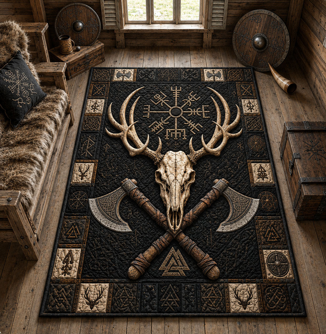 Viking Hunter Skull Area Rug GFTOHNL1732