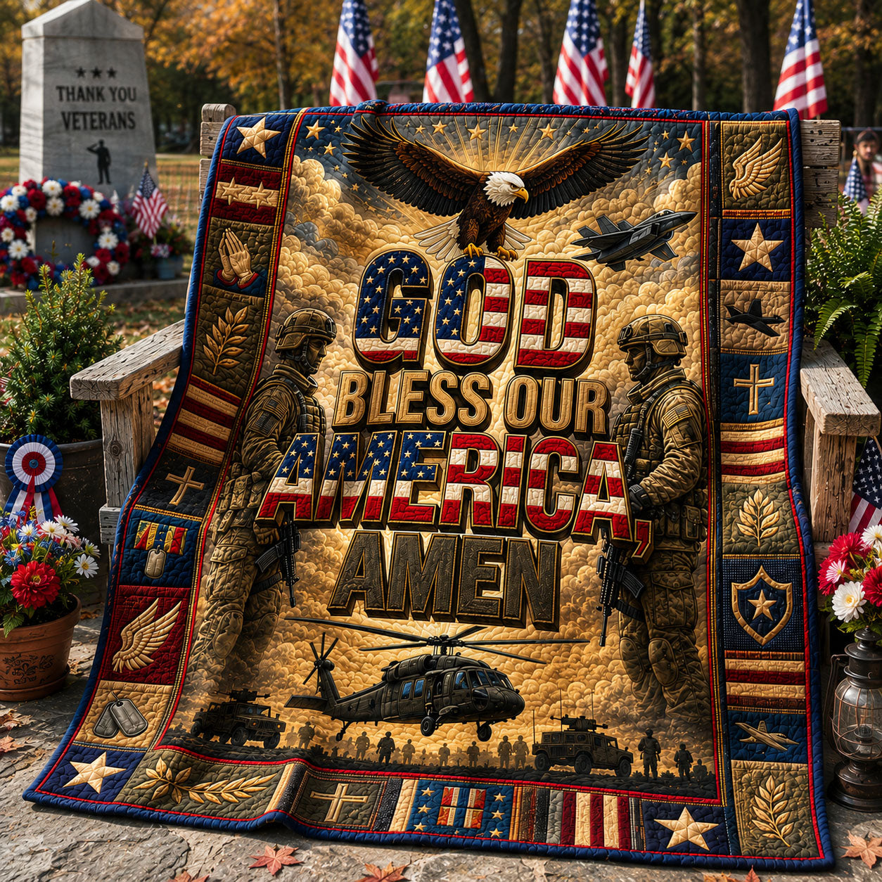 God Bless Our America Quilted Blanket GFTOHNL1786