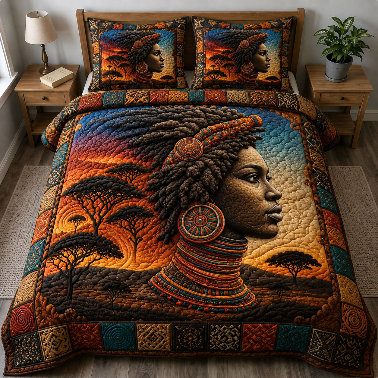 Savanna Afro Queen 3-Piece Quilted Bedding Set GFTOHNL239