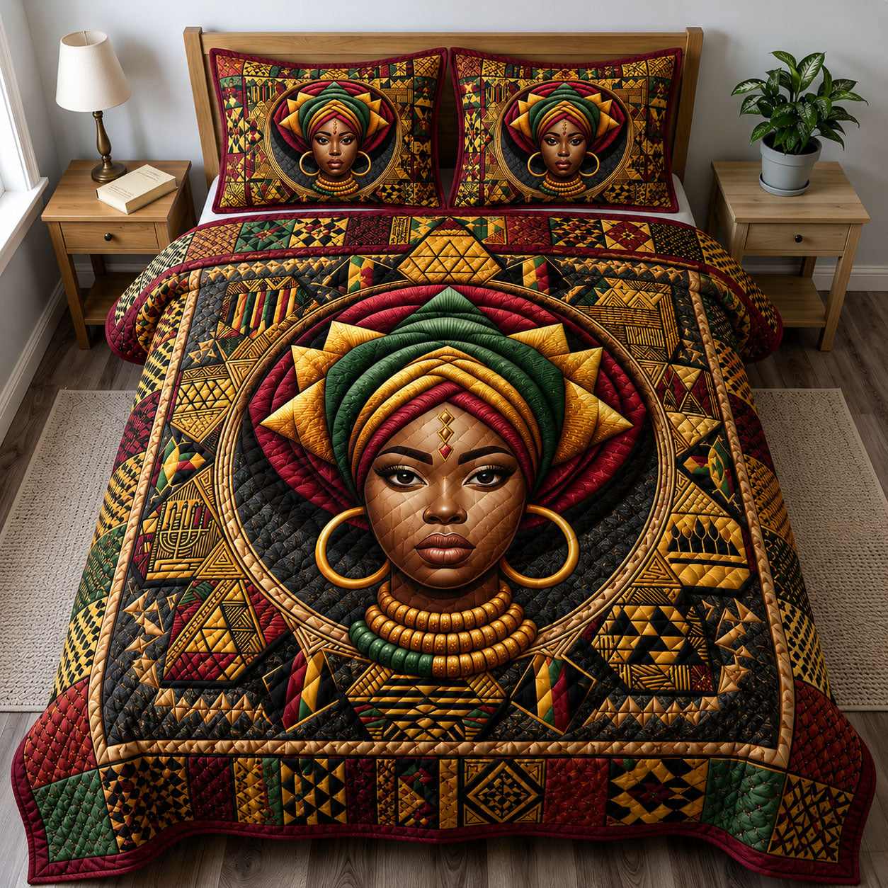 Tribal Afro Queen 3-Piece Quilted Bedding Set GFTOHNL240