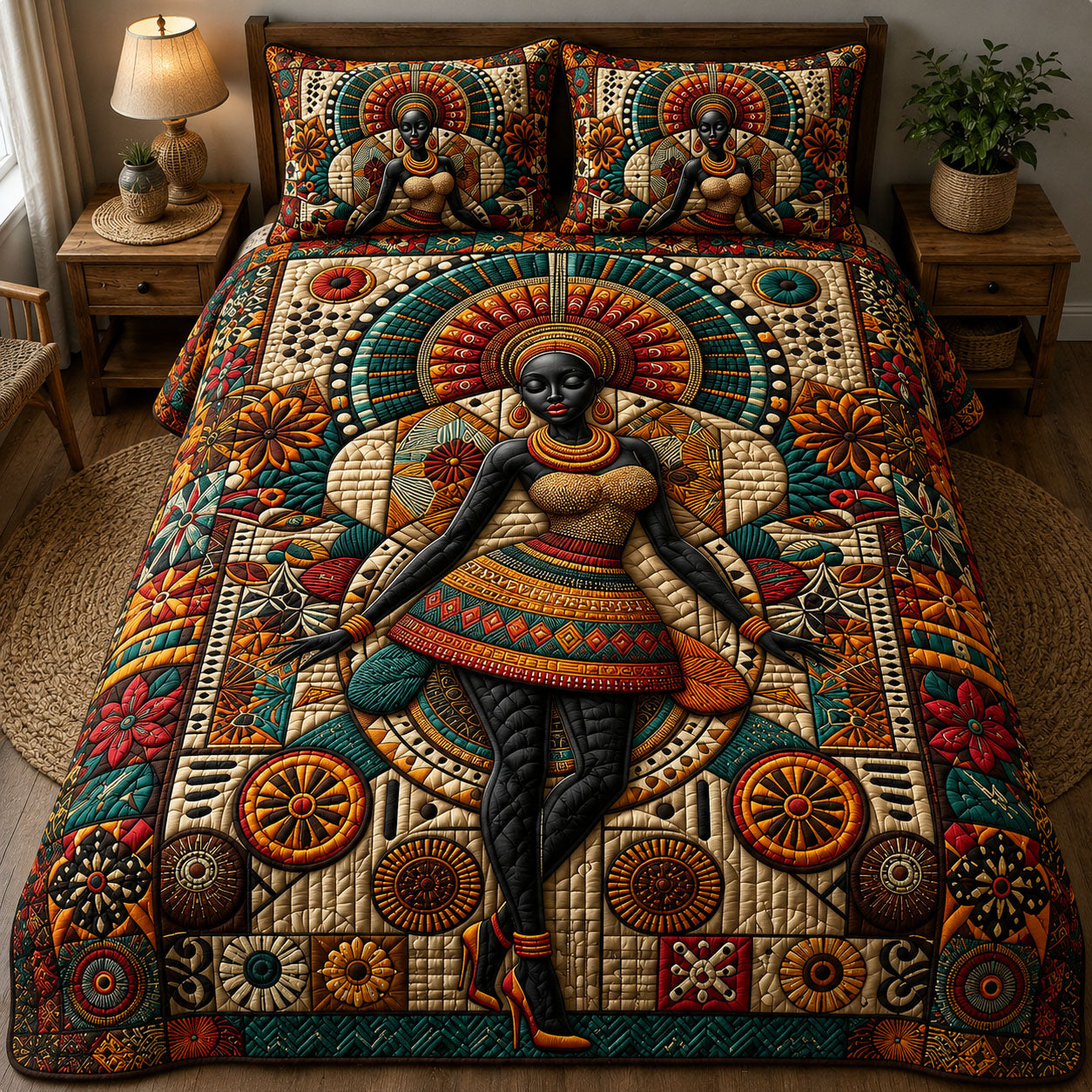 African Goddess 3-Piece Quilted Bedding Set GFTOHNL243