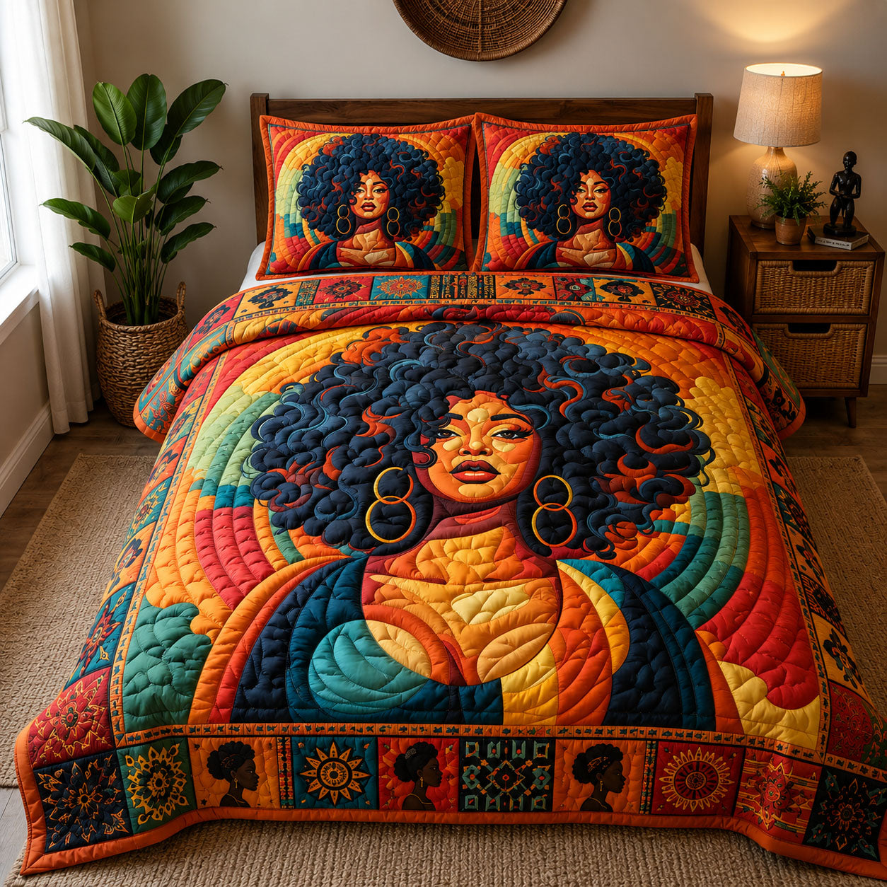 Rainbow Afro Queen 3-Piece Quilted Bedding Set GFTOHNL244