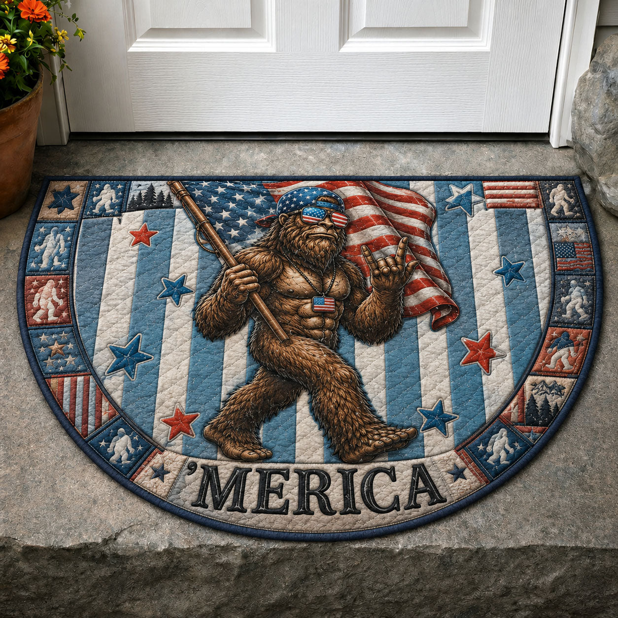Merica Sasquatch America Quilted Welcome Mat GFTOHNL299