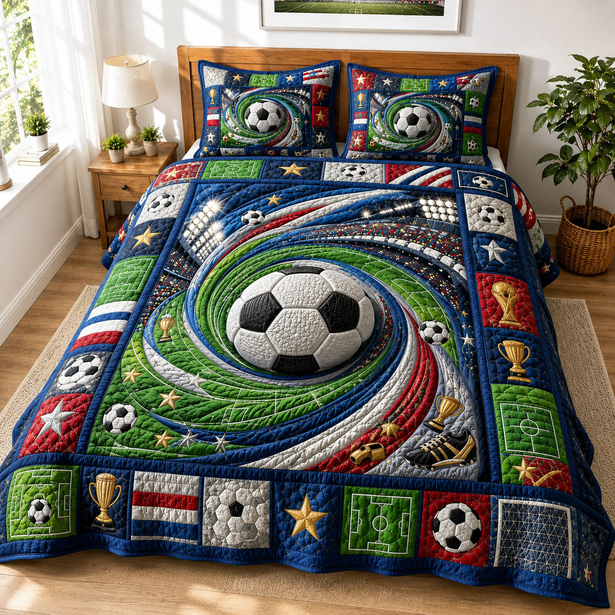 Champions Spiral Soccer 3-Piece Quilted Bedding Set GFTOHNL345