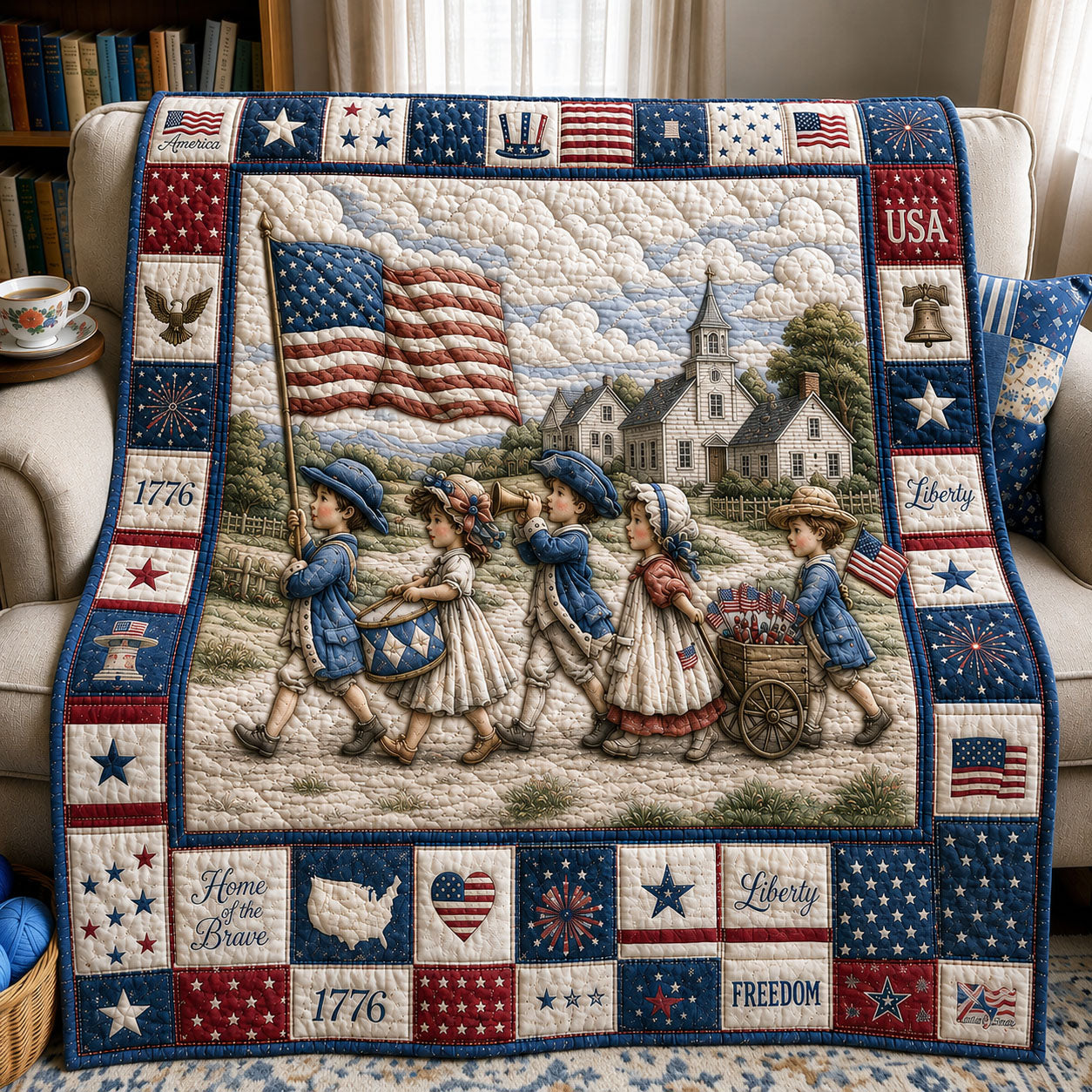 Patriotic Children Parade Quilted Blanket GFTOHNL379