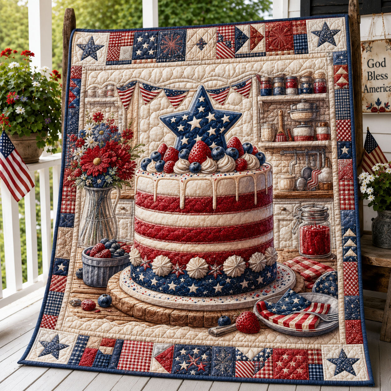 Patriotic Berry Cake Quilted Blanket GFTOHNL383