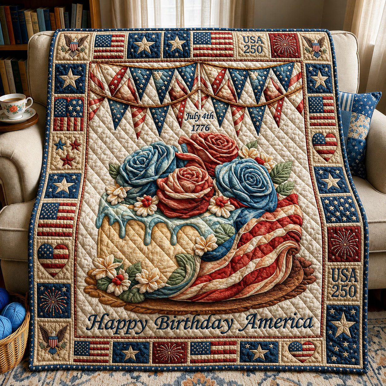 Happy Birthday America Quilted Blanket GFTOHNL386