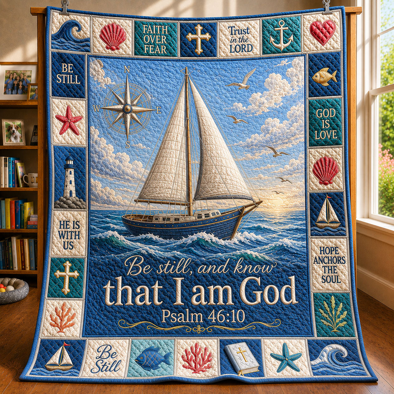 Faith Sailboat Nautical Christian Quilted Blanket GFTOHNL405