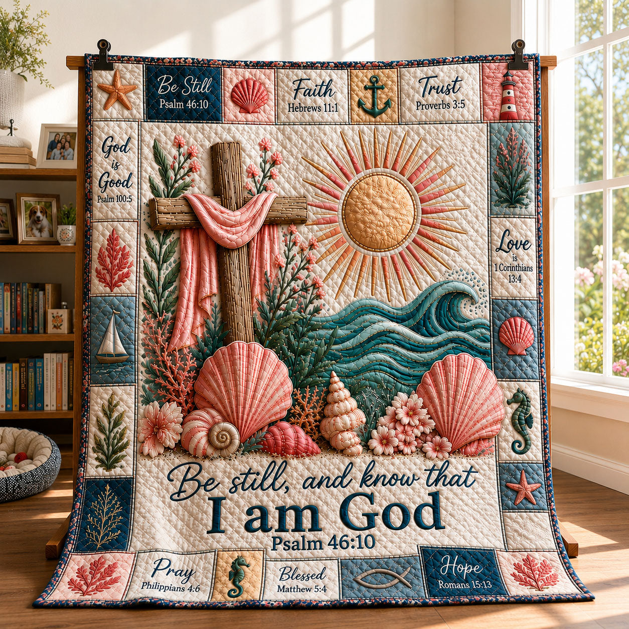 Cross And Ocean Sunrise Quilted Blanket GFTOHNL409