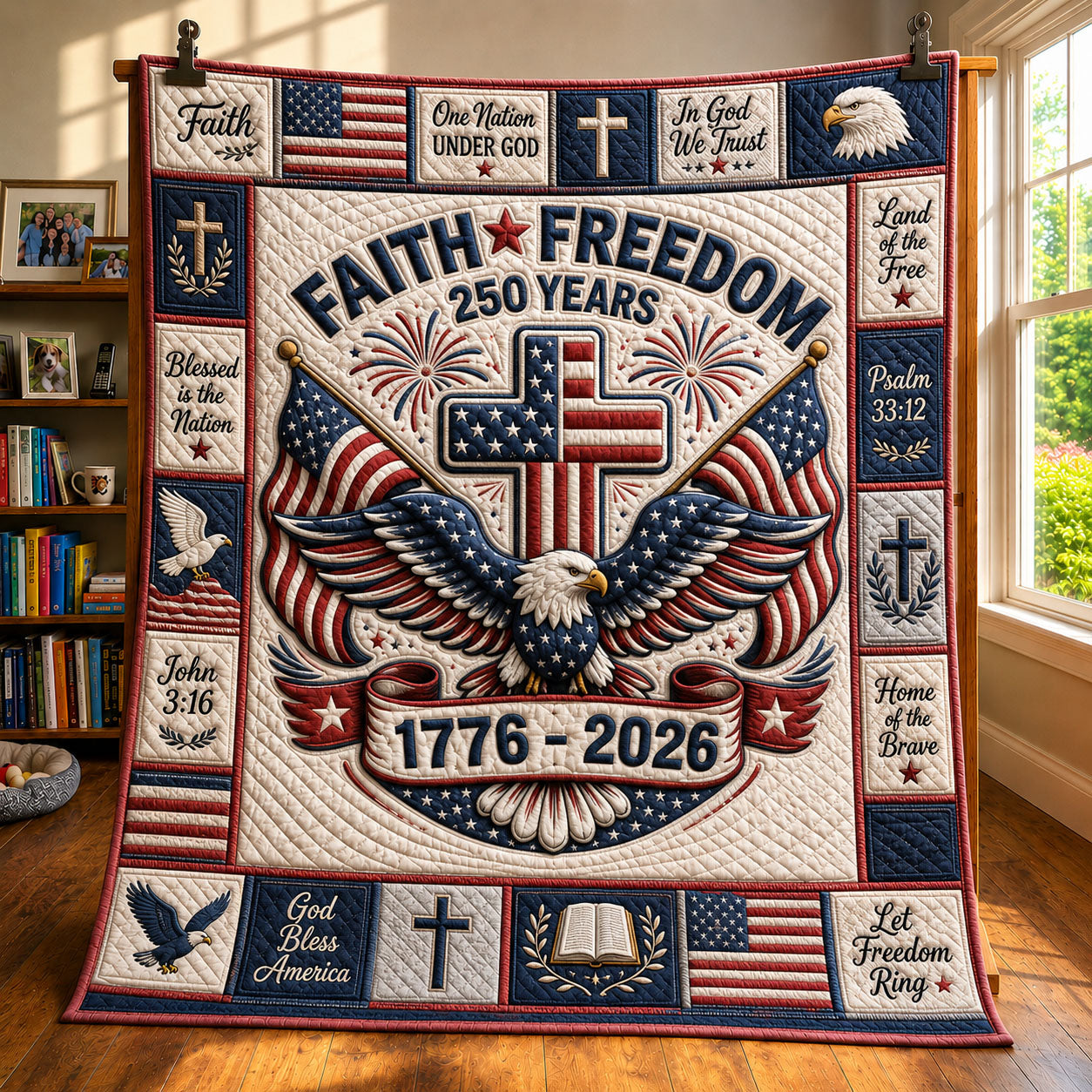 Faith Freedom Eagle Christian Quilted Blanket GFTOHNL411