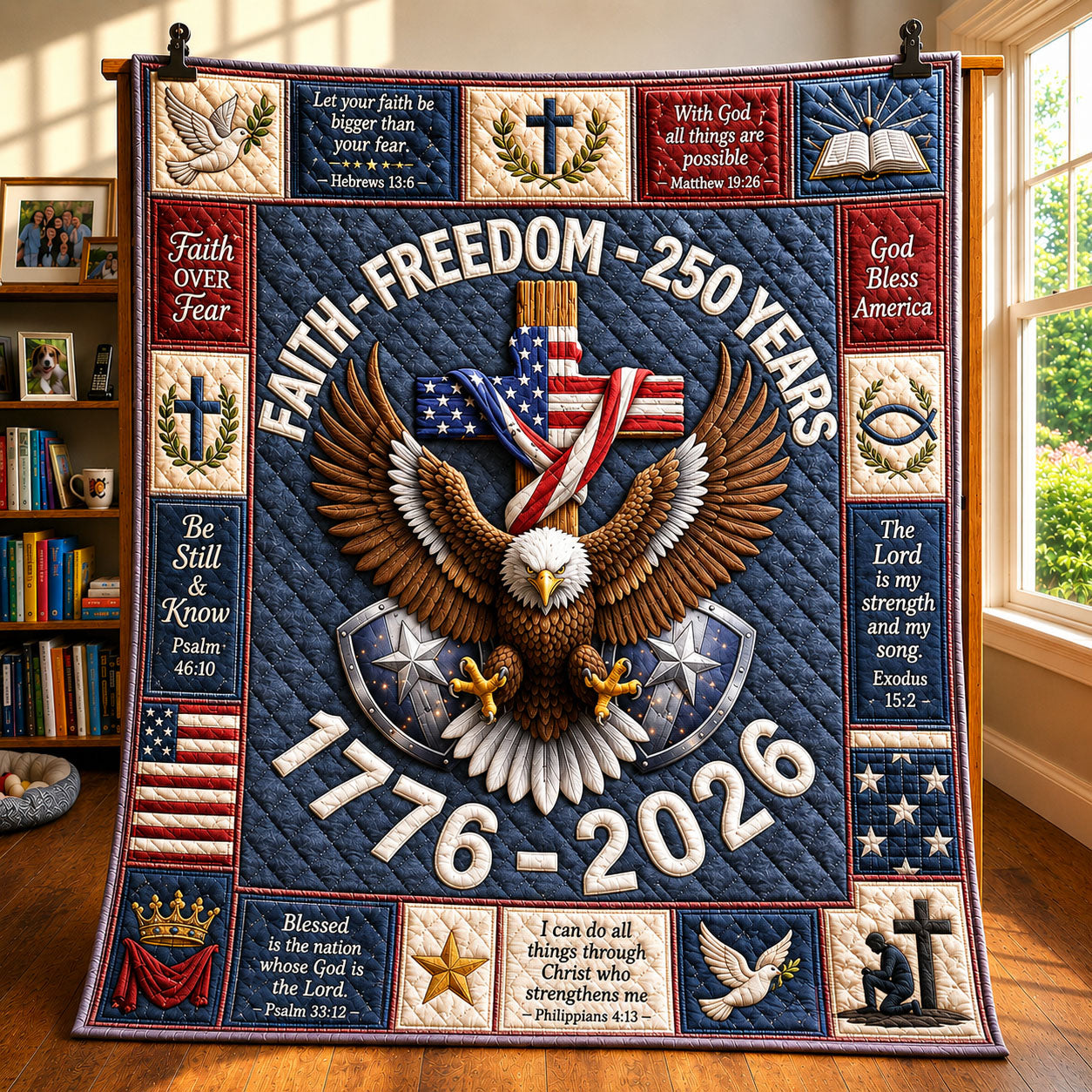 Freedom Eagle Shield Faith Quilted Blanket GFTOHNL414