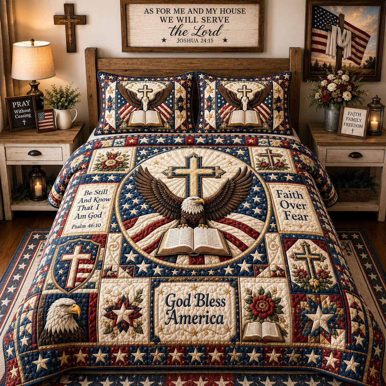 God Bless America Christian 3-Piece Quilted Bedding Set GFTOHNL420