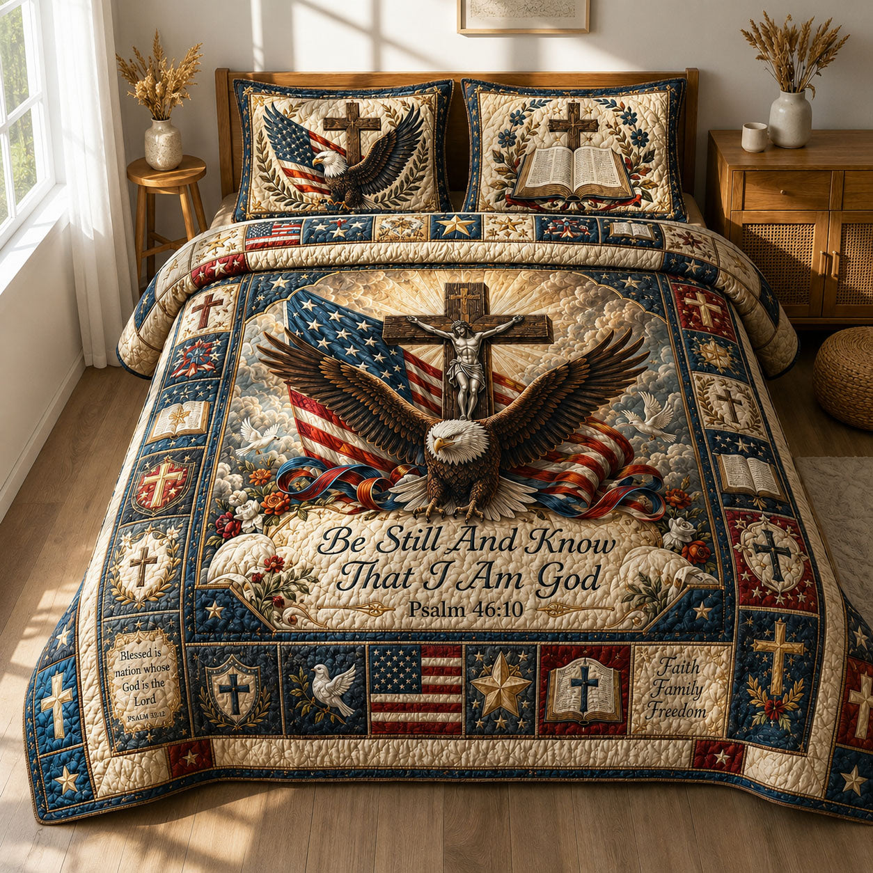 Be Still Christian Eagle 3-Piece Quilted Bedding Set GFTOHNL421